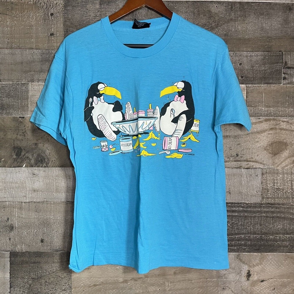 Vtg The Zoo Crew Penguins Eating Ice Cream Single Stitch Screen Tshirt Size M 87